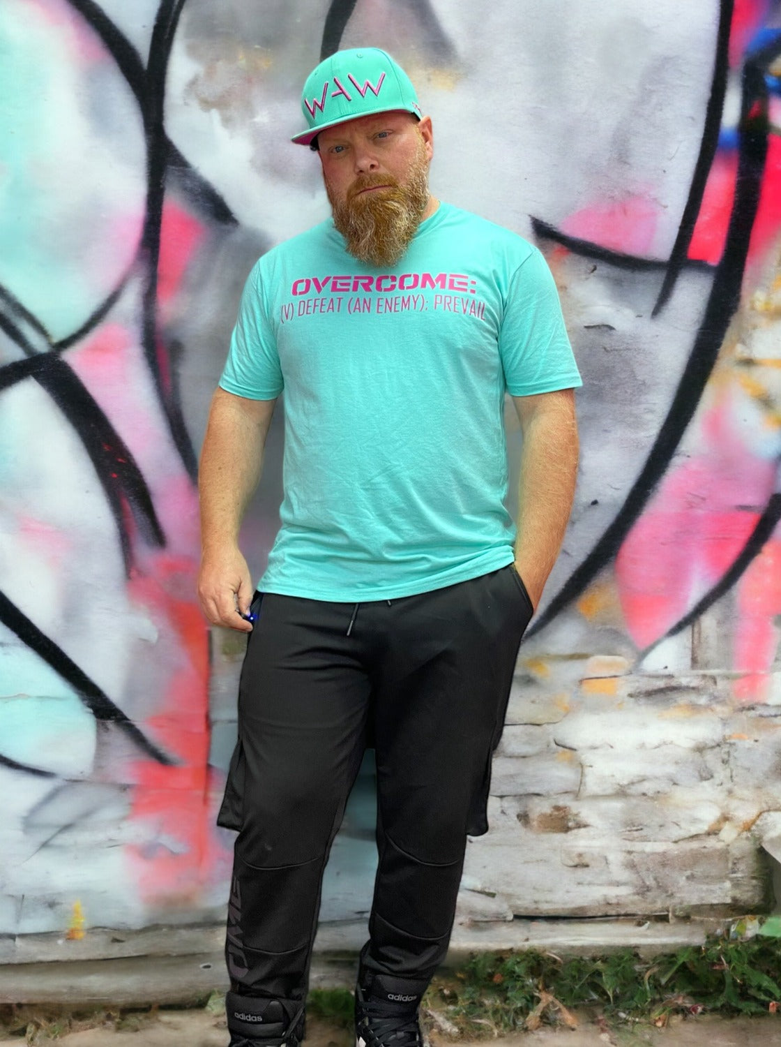 Teal and Hot Pink Overcome Tee, WeAreWarriorsApparel.com