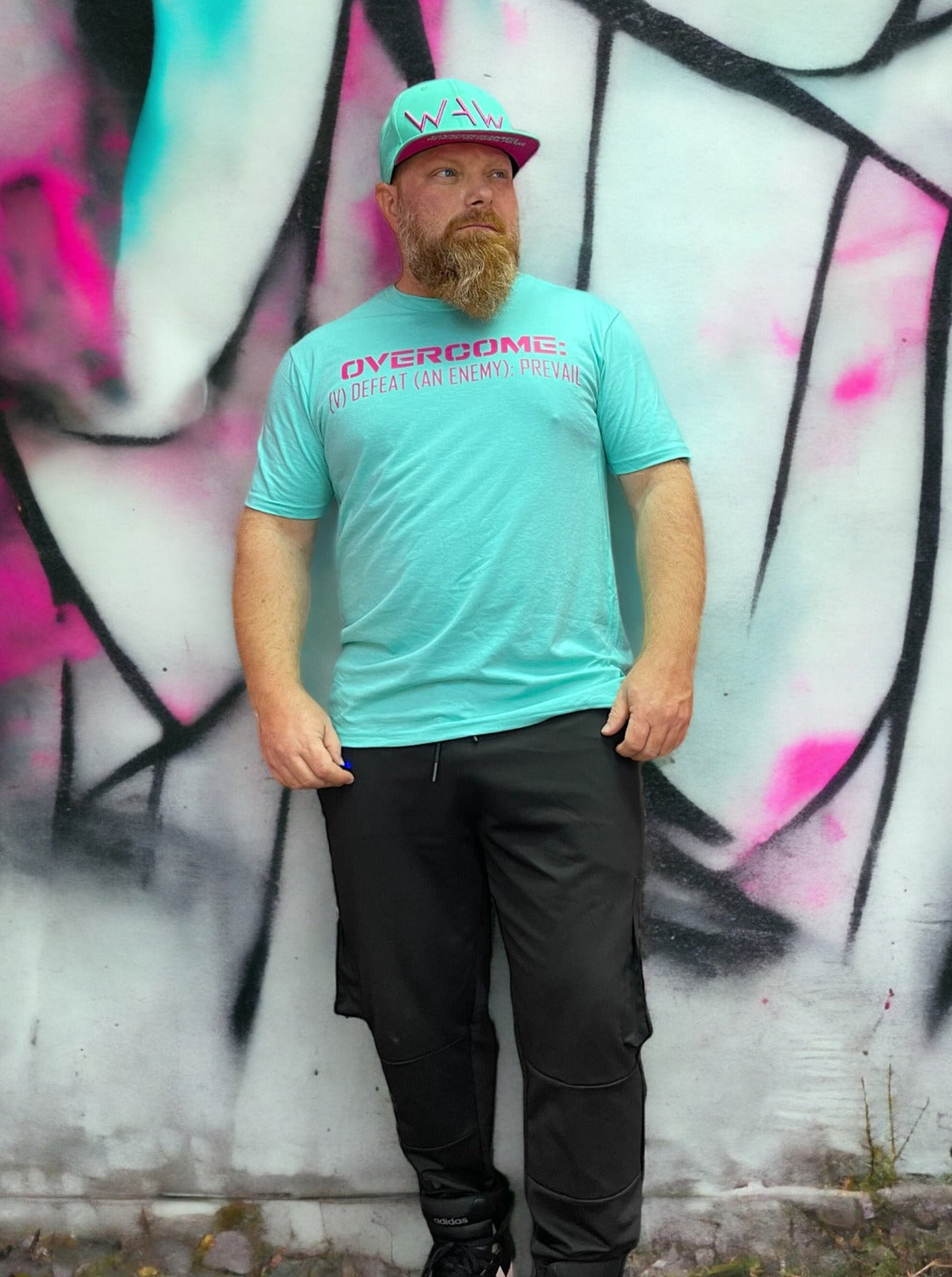 Teal and Hot Pink Overcome Tee, WeAreWarriorsApparel.com