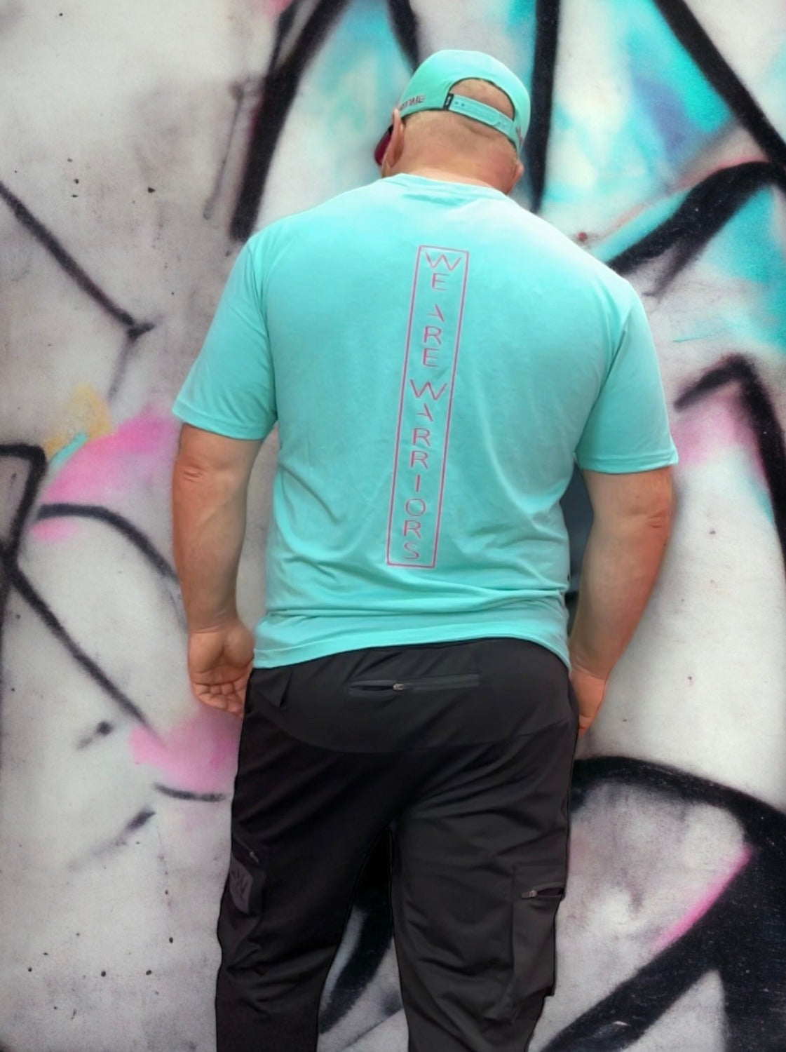 Teal and Hot Pink Overcome Tee, WeAreWarriorsApparel.com