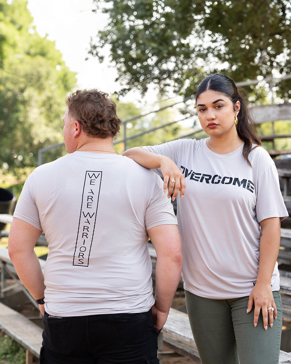 Grey Wolf Tri-blend Tee with Overcome message, WeAreWarriorsApparel.com