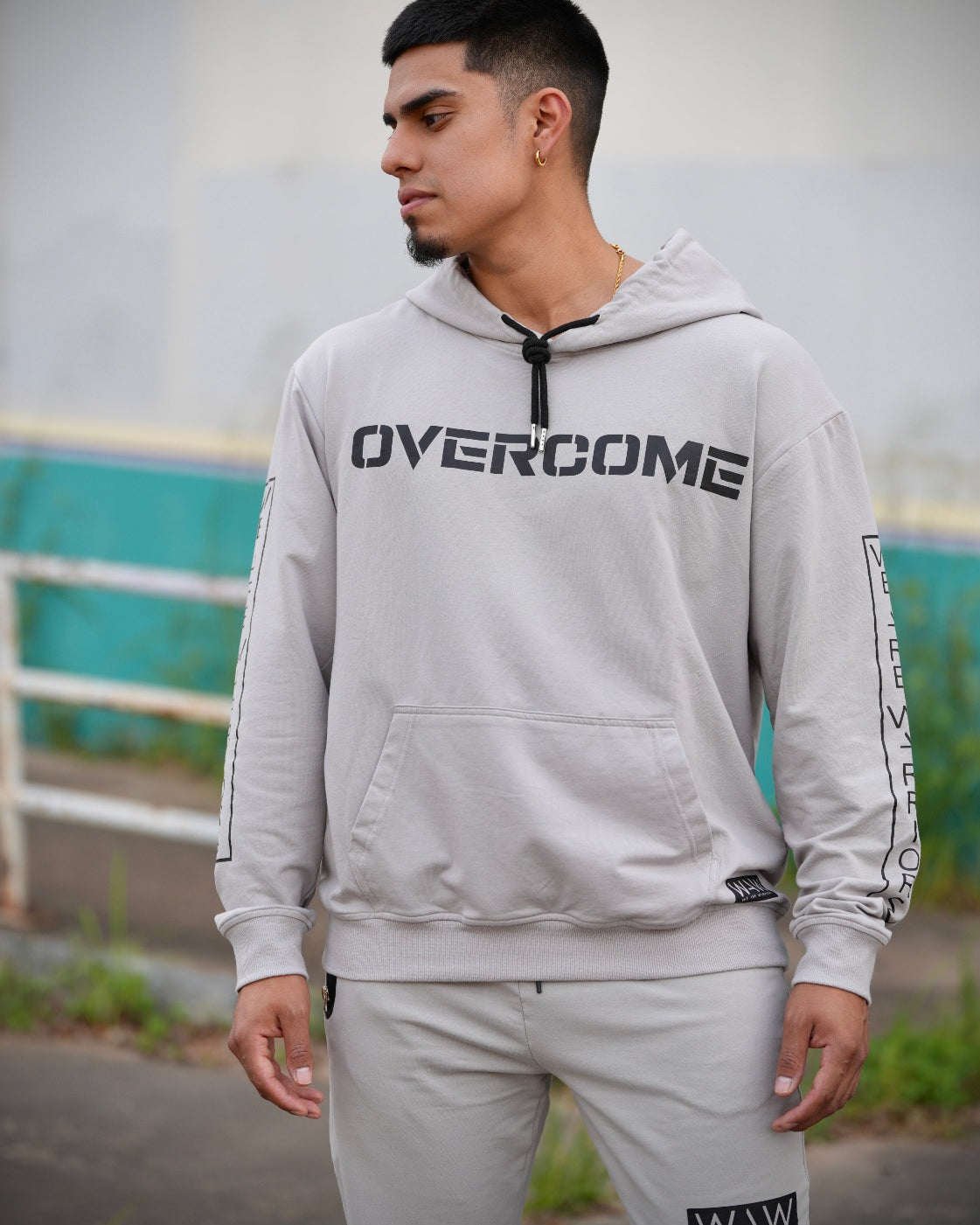 Grey Wolf Hoodie with Overcome - WeAreWarriorsApparel.com