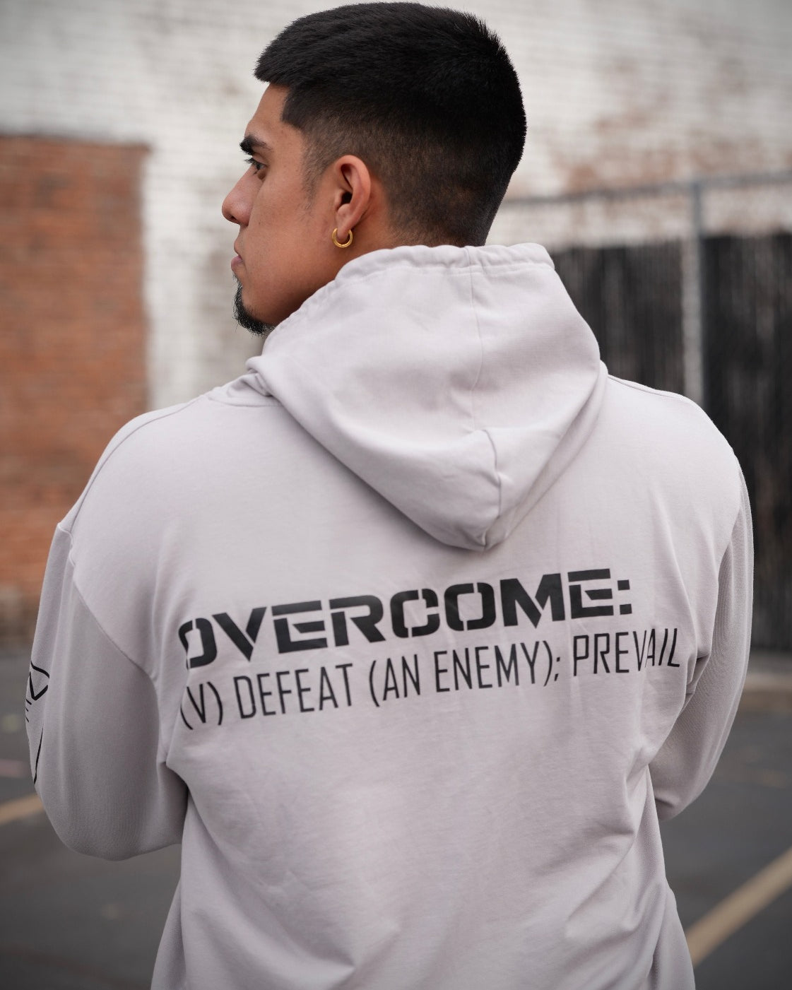 Grey Wolf Hoodie with Overcome back - WeAreWarriorsApparel.com
