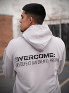 Grey Wolf Hoodie with Overcome back  - WeAreWarriorsApparel.com