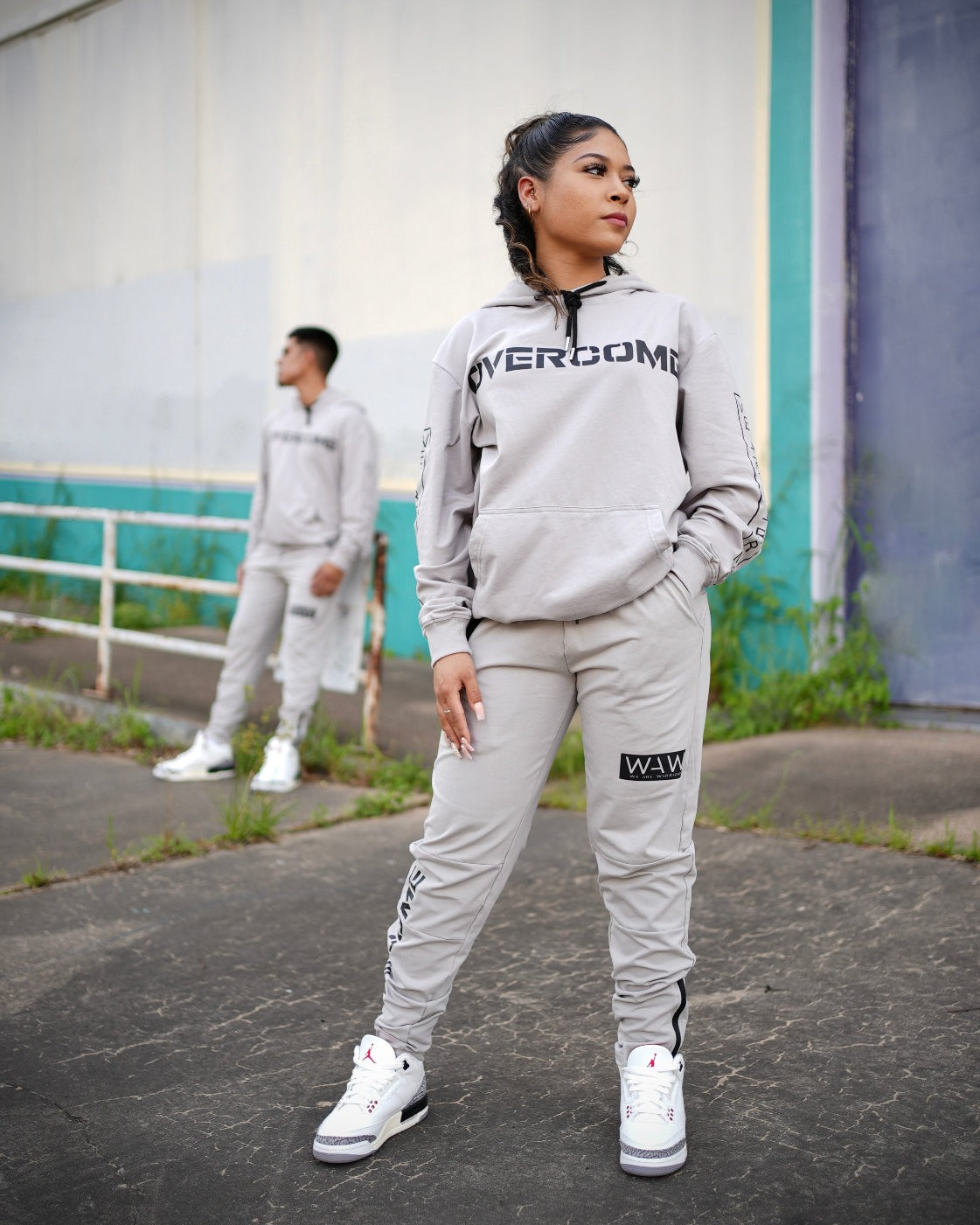 Grey Wolf Joggers with Overcome message, WeAreWarriorsApparel.com