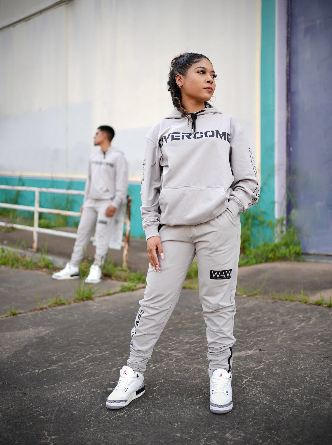 Grey Wolf Joggers with Overcome message, WeAreWarriorsApparel.com