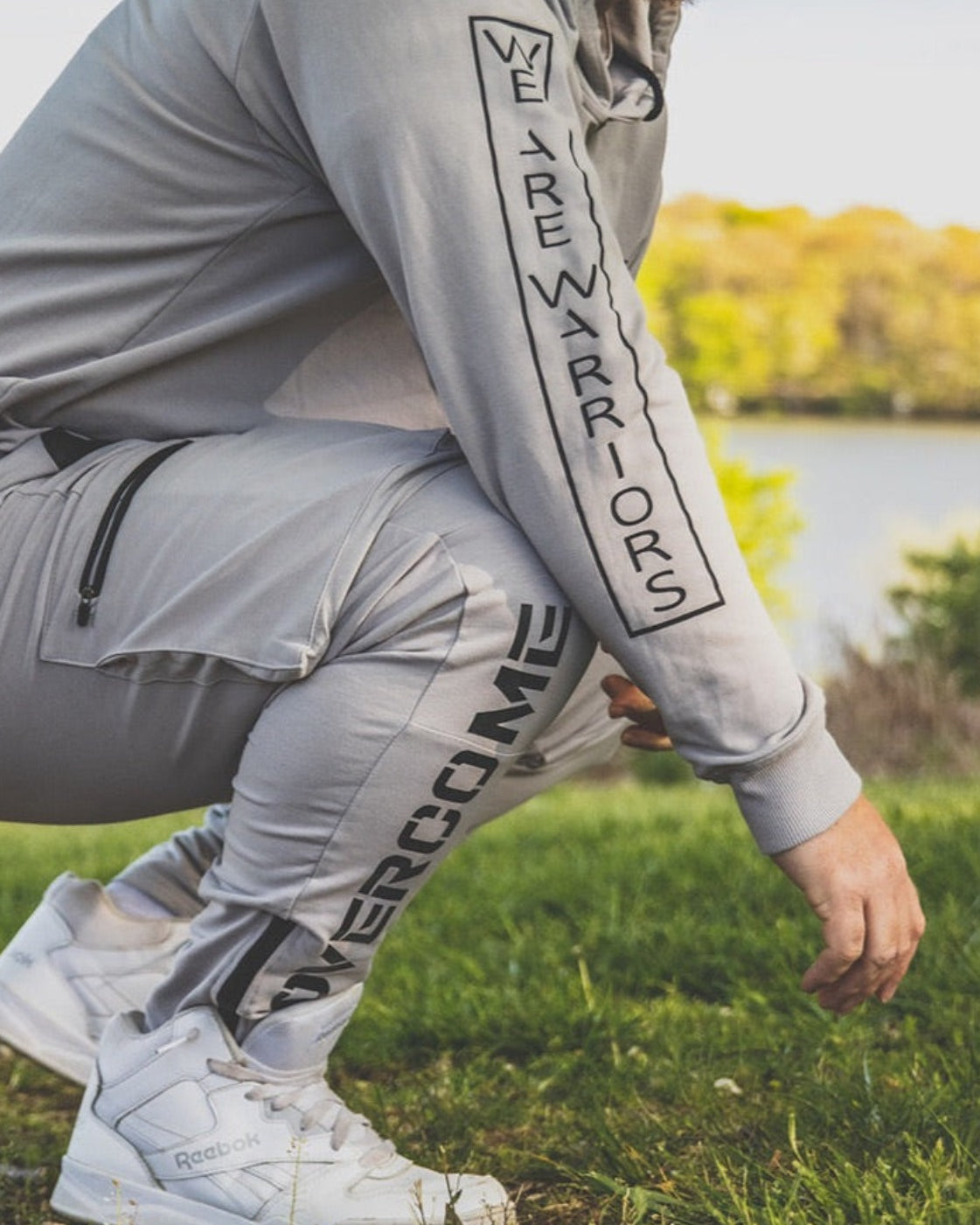 Grey Wolf Cargo Joggers with Overcome, WeAreWarriorsApparel.com