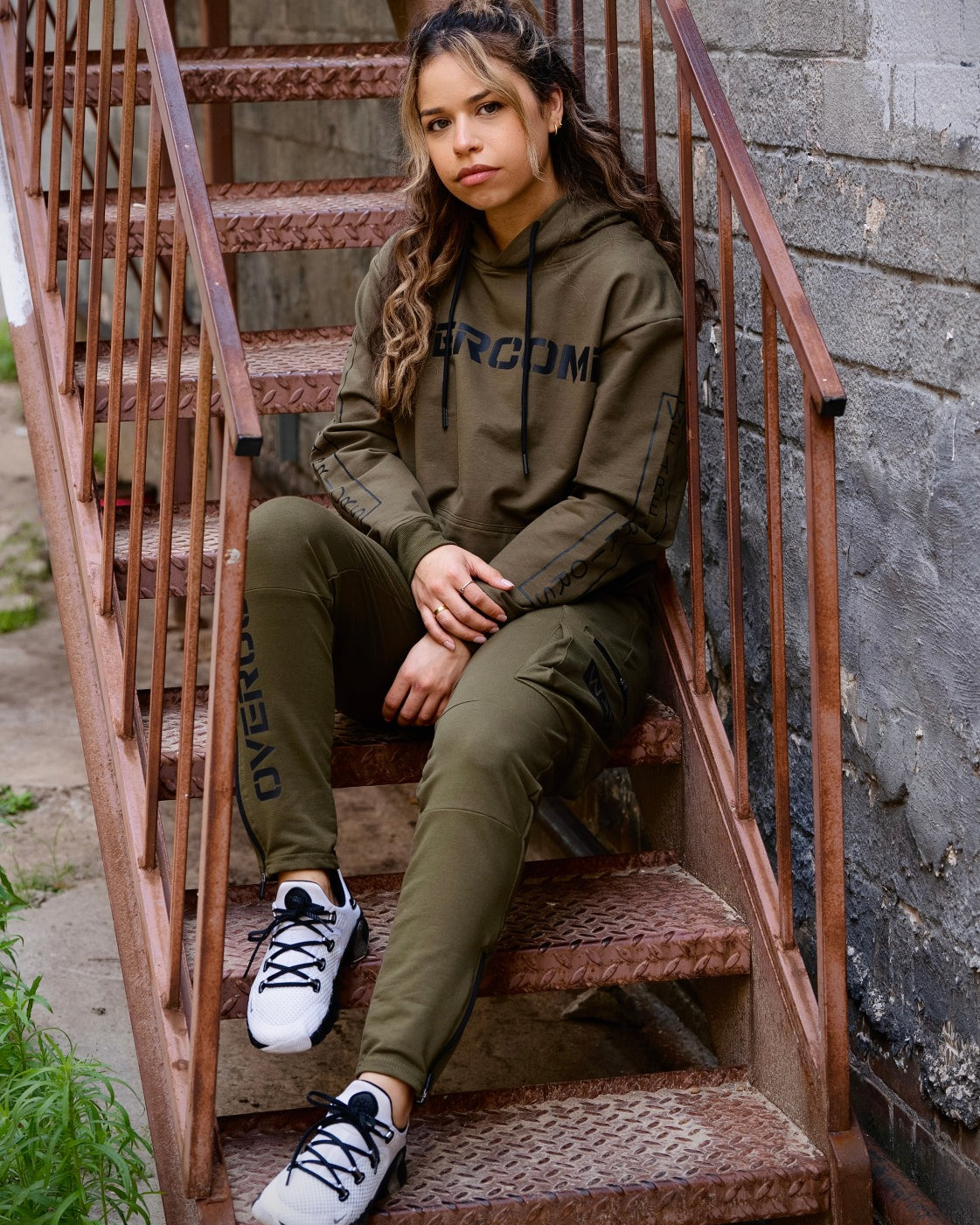 Olive Tree Cargo Joggers with Overcome message, WeAreWarriorsApparel.com
