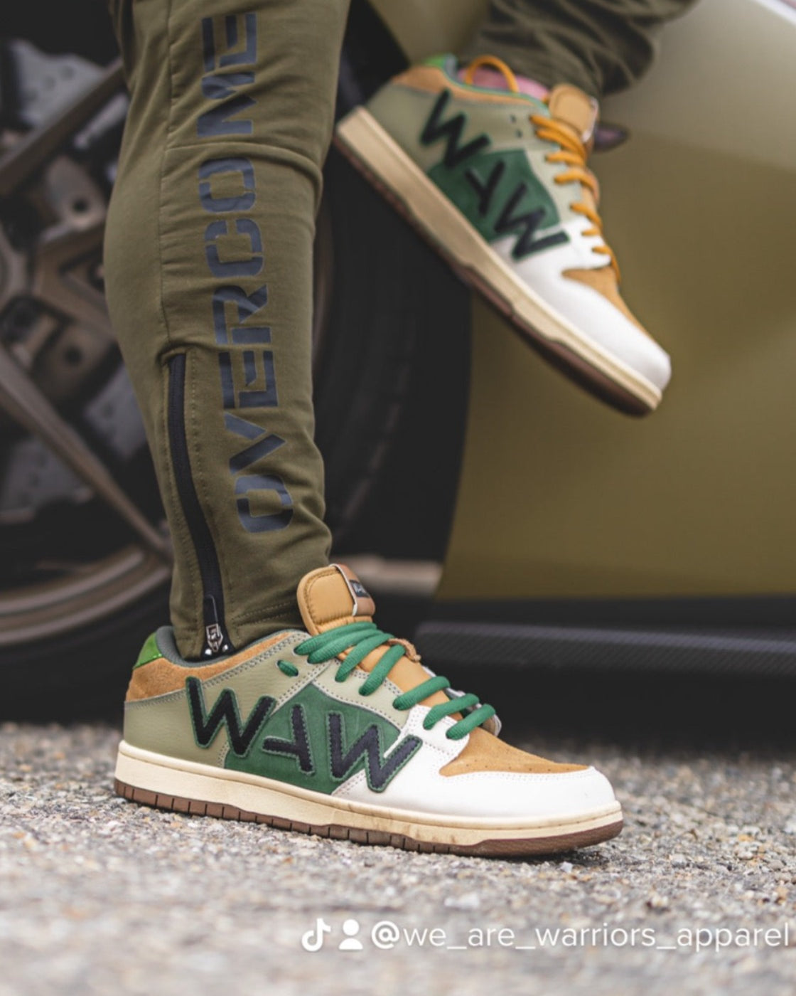 Olive Tree Cargo Joggers with Overcome message, WeAreWarriorsApparel.com