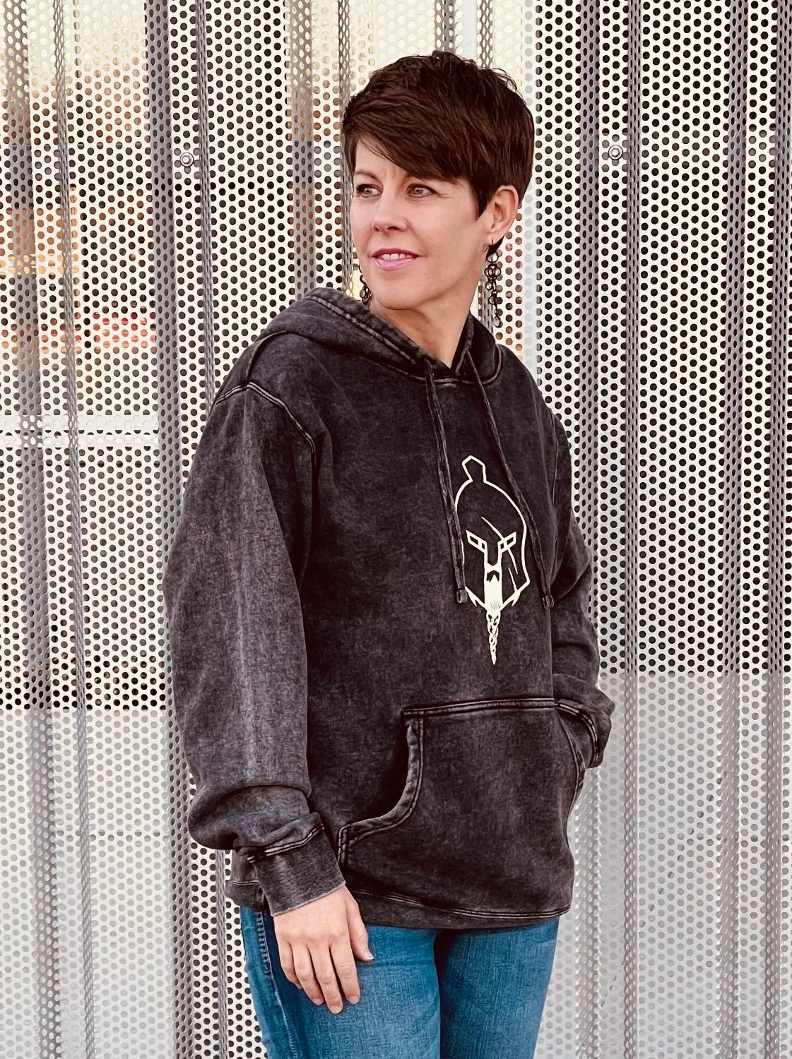 Spartan Hoodie- Large cream logo, WeAreWarriorsApparel.com