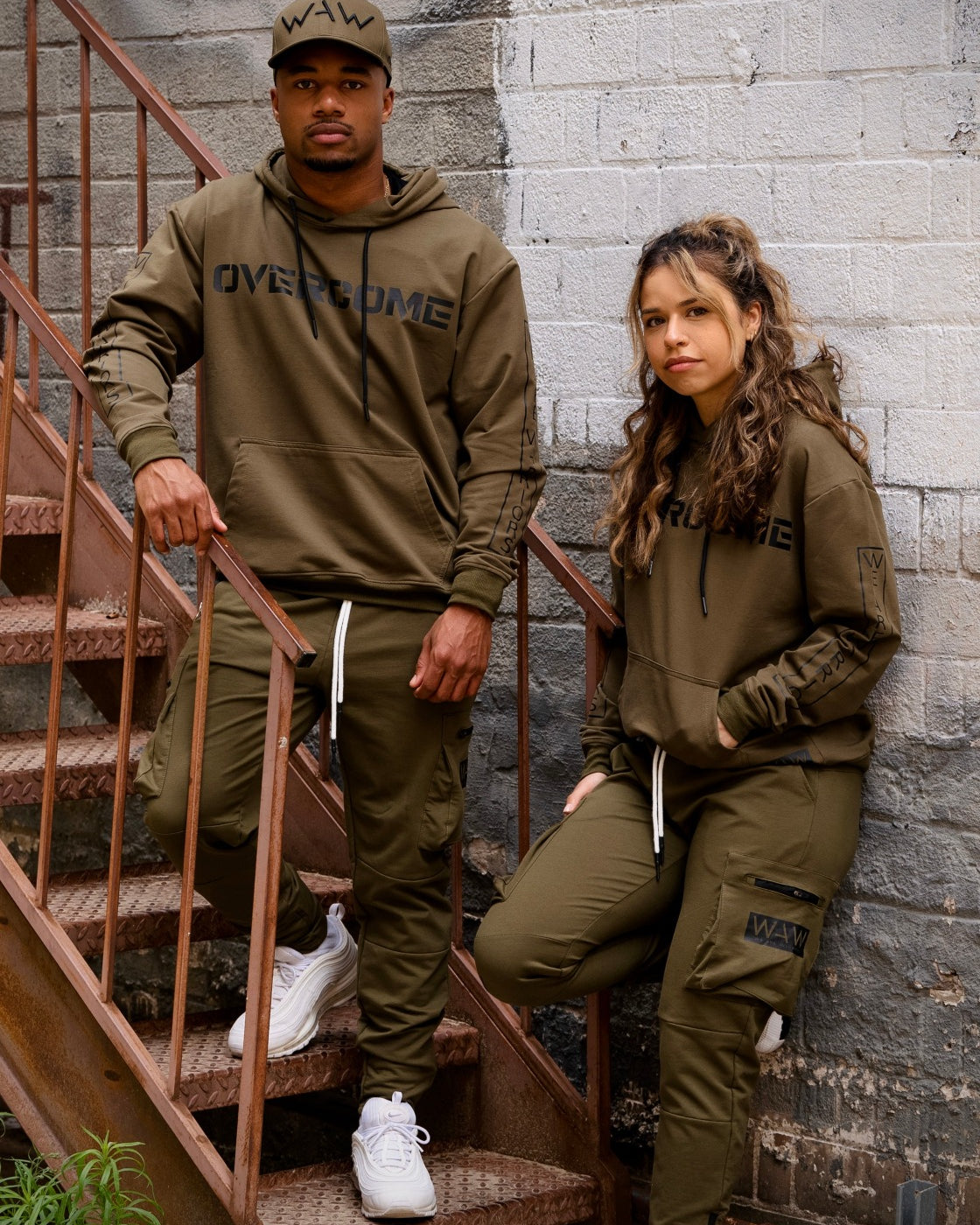 Olive Tree Cargo Joggers with Overcome message, WeAreWarriorsApparel.com