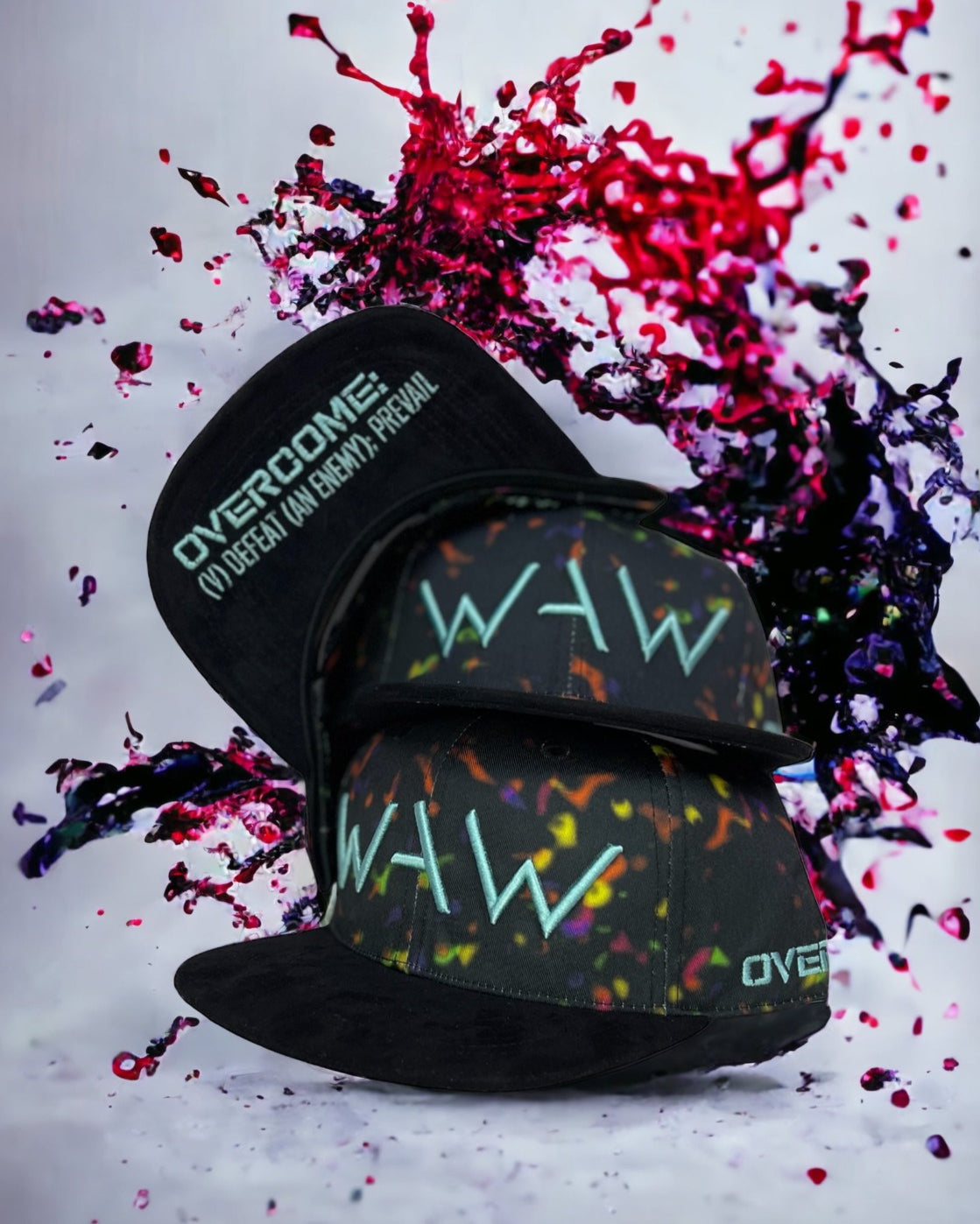Color Splash Hat with WAW logo and Overcome message, WeAreWarriorsApparel.com