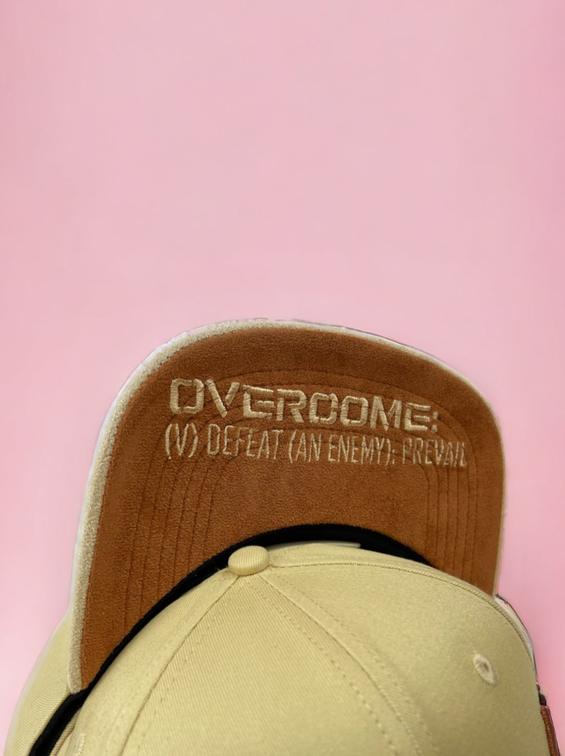 Sandstorm WAW Flatbill Hat, WAW logo and Overcome message, WeAreWarriorsApparel.com